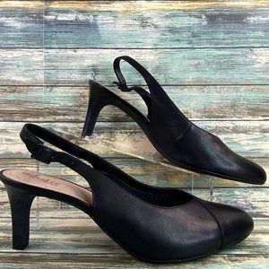 Clarks Dancer Mix Black Leather Slingback Pump Shoe Comfort Work Dress Womens 12